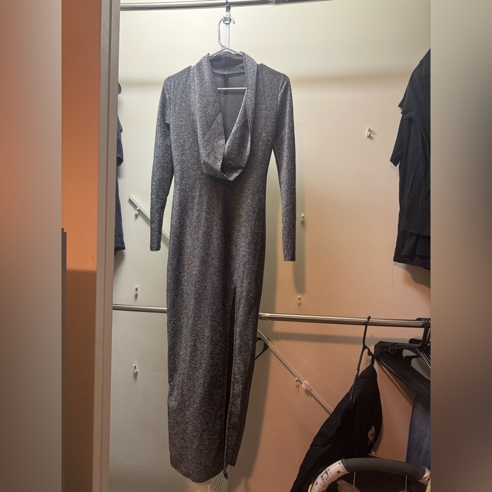 SHEIN Gray Cowl Neck Long Sleeve Bodycon Dress